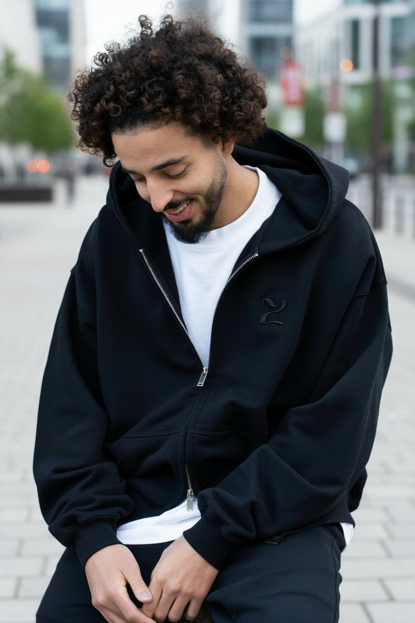 Sweat à capuche zippé oversize 500 Grammes "MIDNIGHT"