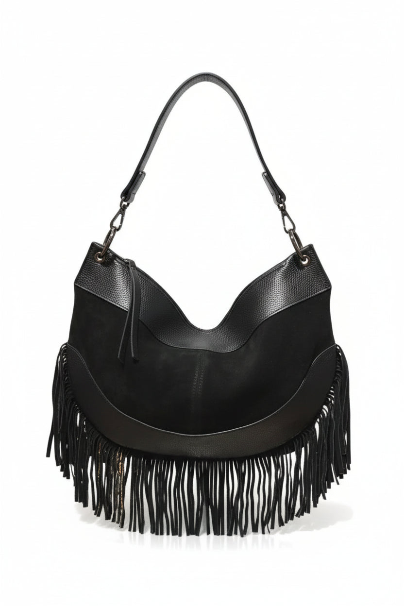Sac à Main Cuir Nubuck & Franges Bohème " MAYA"