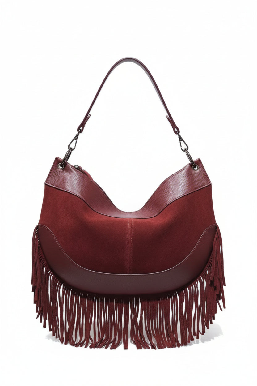 Sac à Main Cuir Nubuck & Franges Bohème " MAYA"