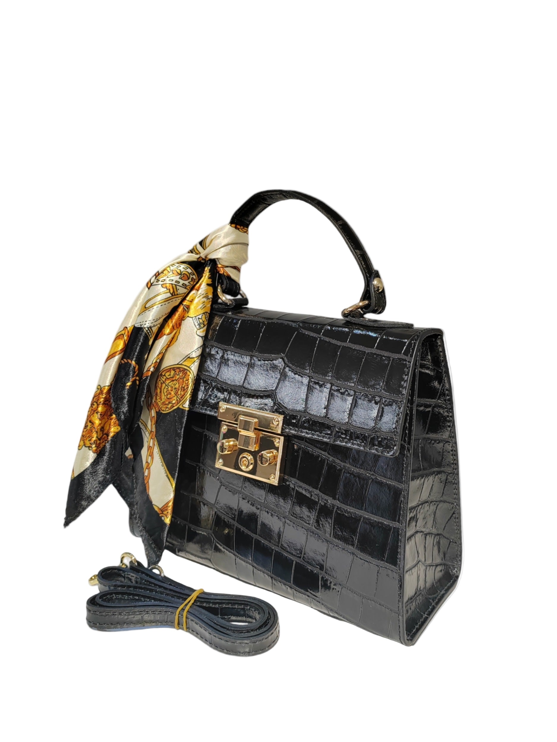 Sac à Main Cuir Croco avec Foulard "CLARA"
