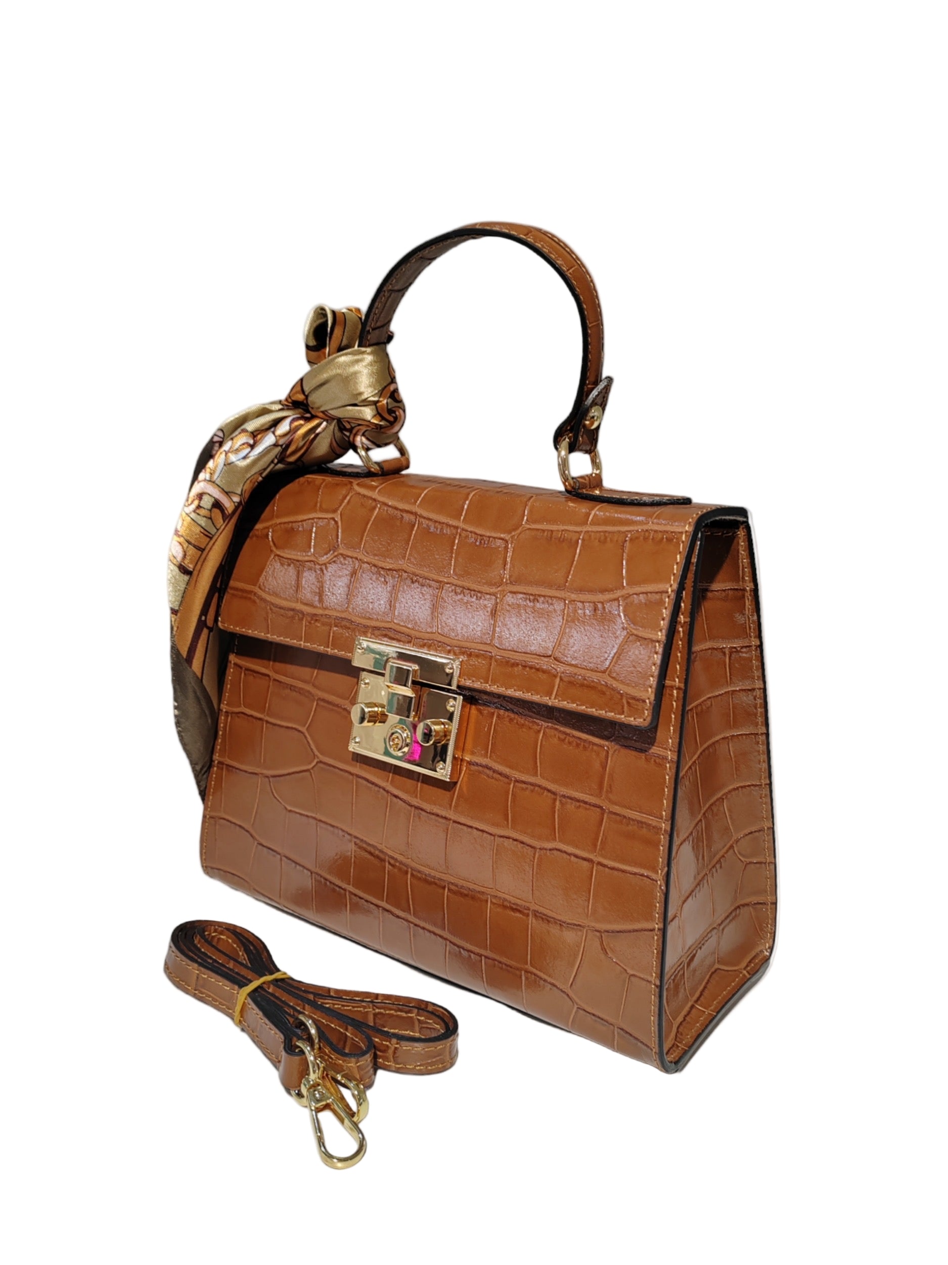 Sac à Main Cuir Croco avec Foulard "CLARA"