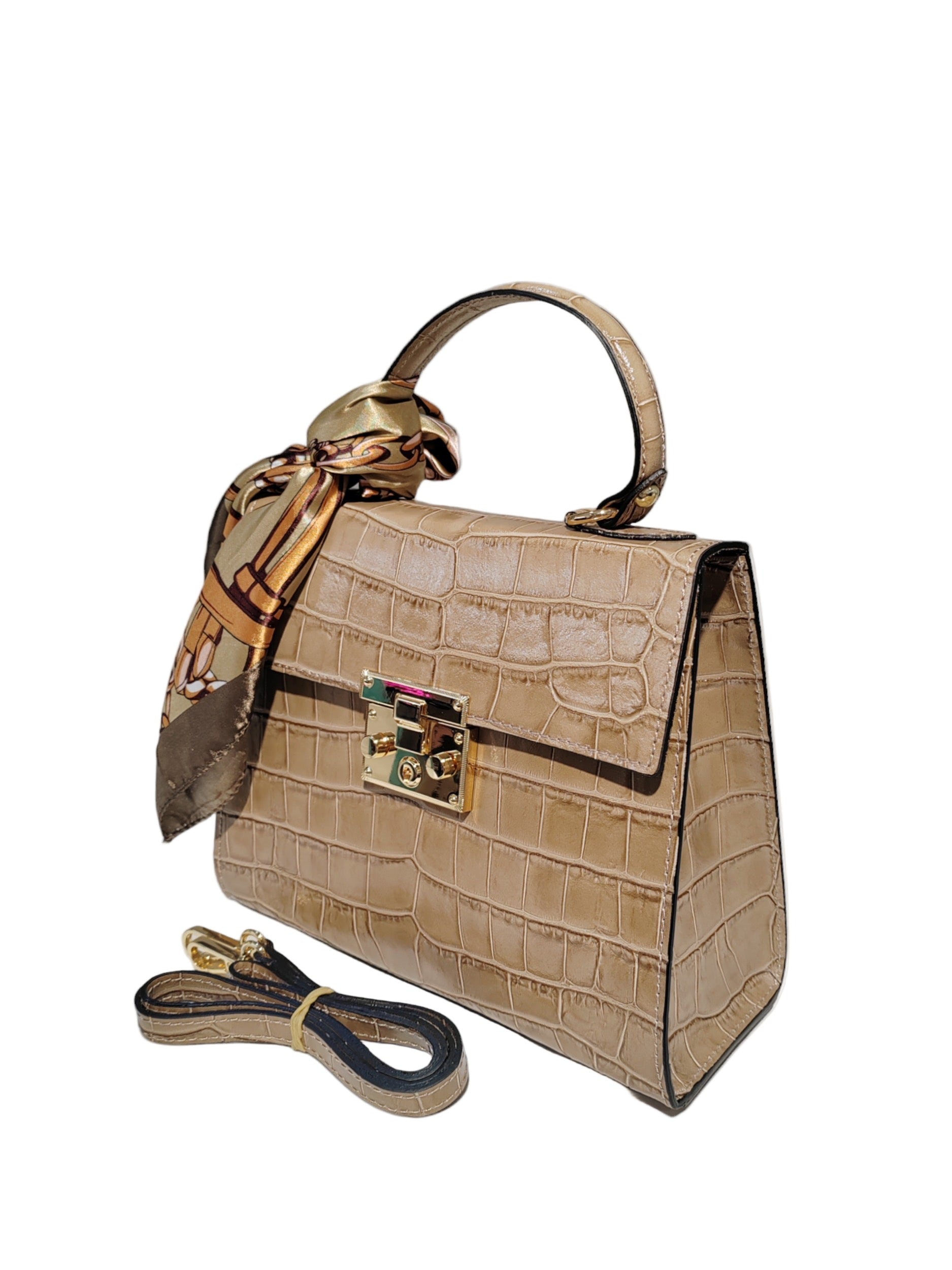 Sac à Main Cuir Croco avec Foulard "CLARA"