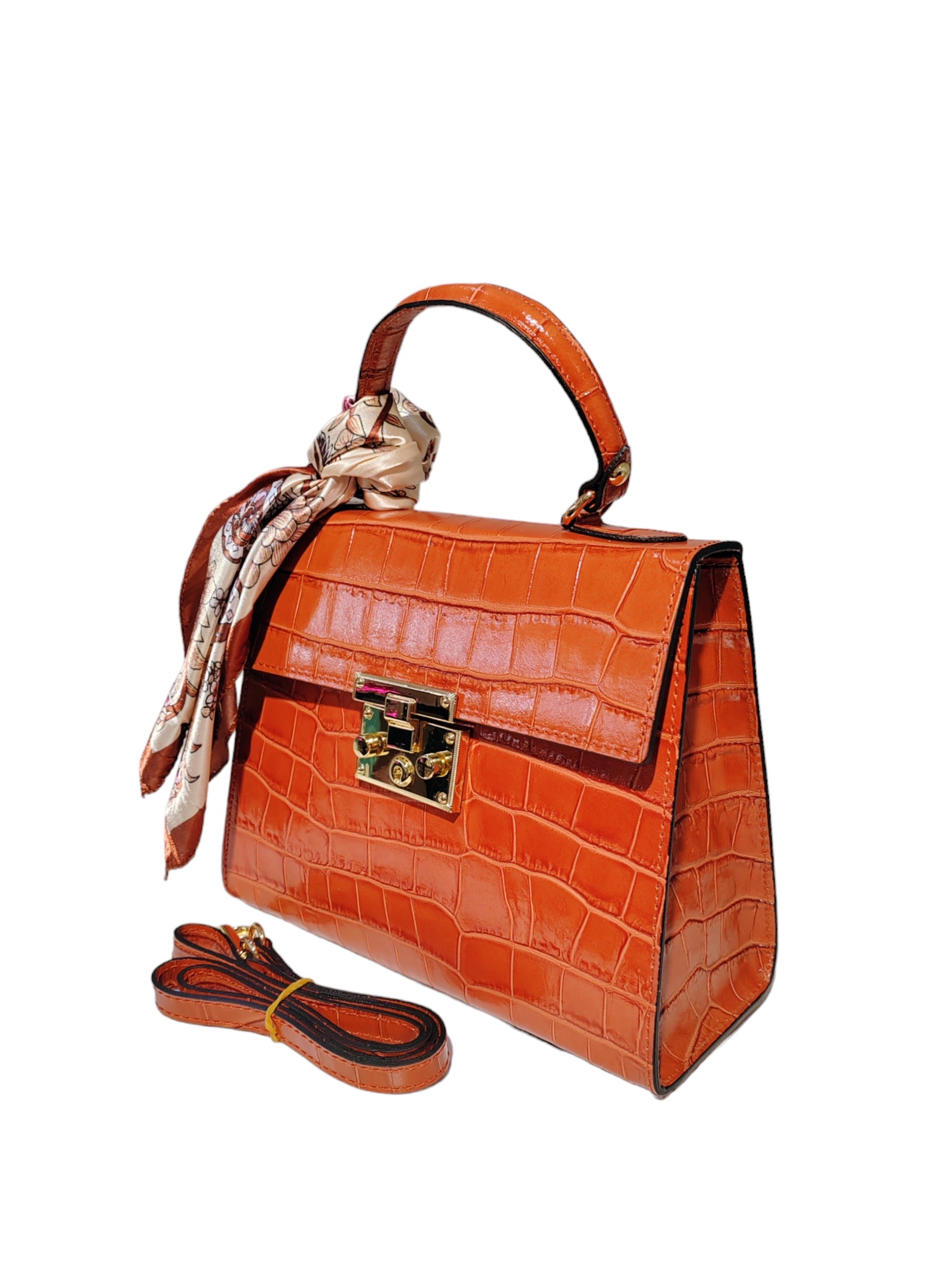 Sac à Main Cuir Croco avec Foulard "CLARA"