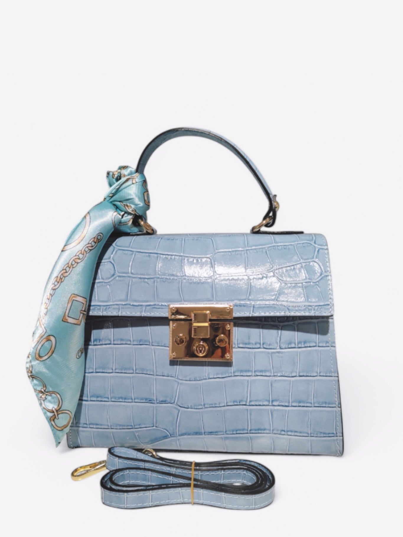 Sac à Main Cuir Croco avec Foulard "CLARA"
