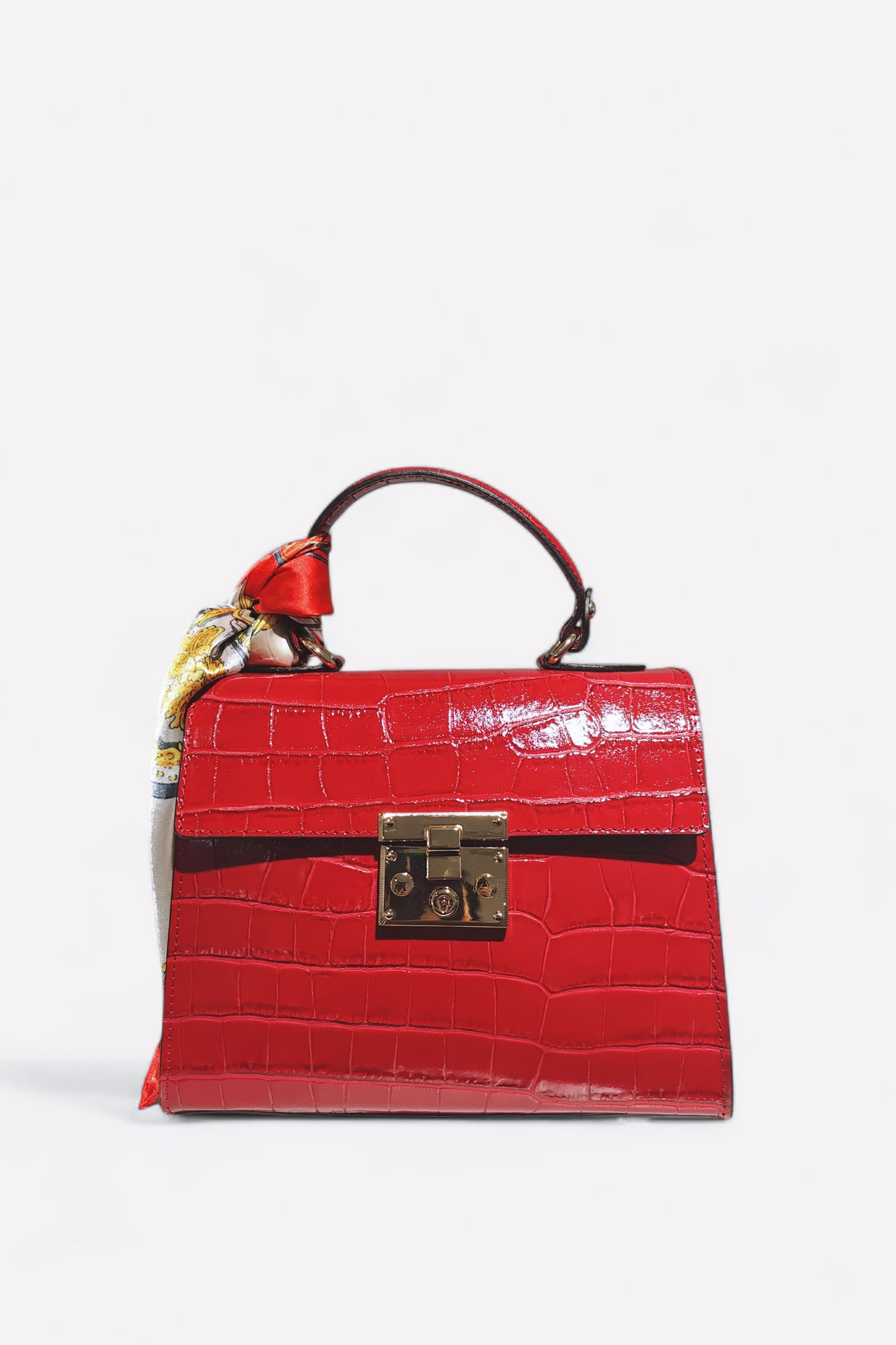 Sac à Main Cuir Croco avec Foulard "CLARA"