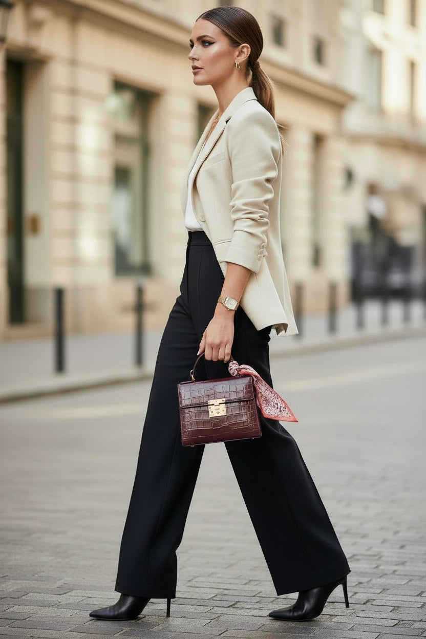 Sac à Main Cuir Croco avec Foulard "CLARA"