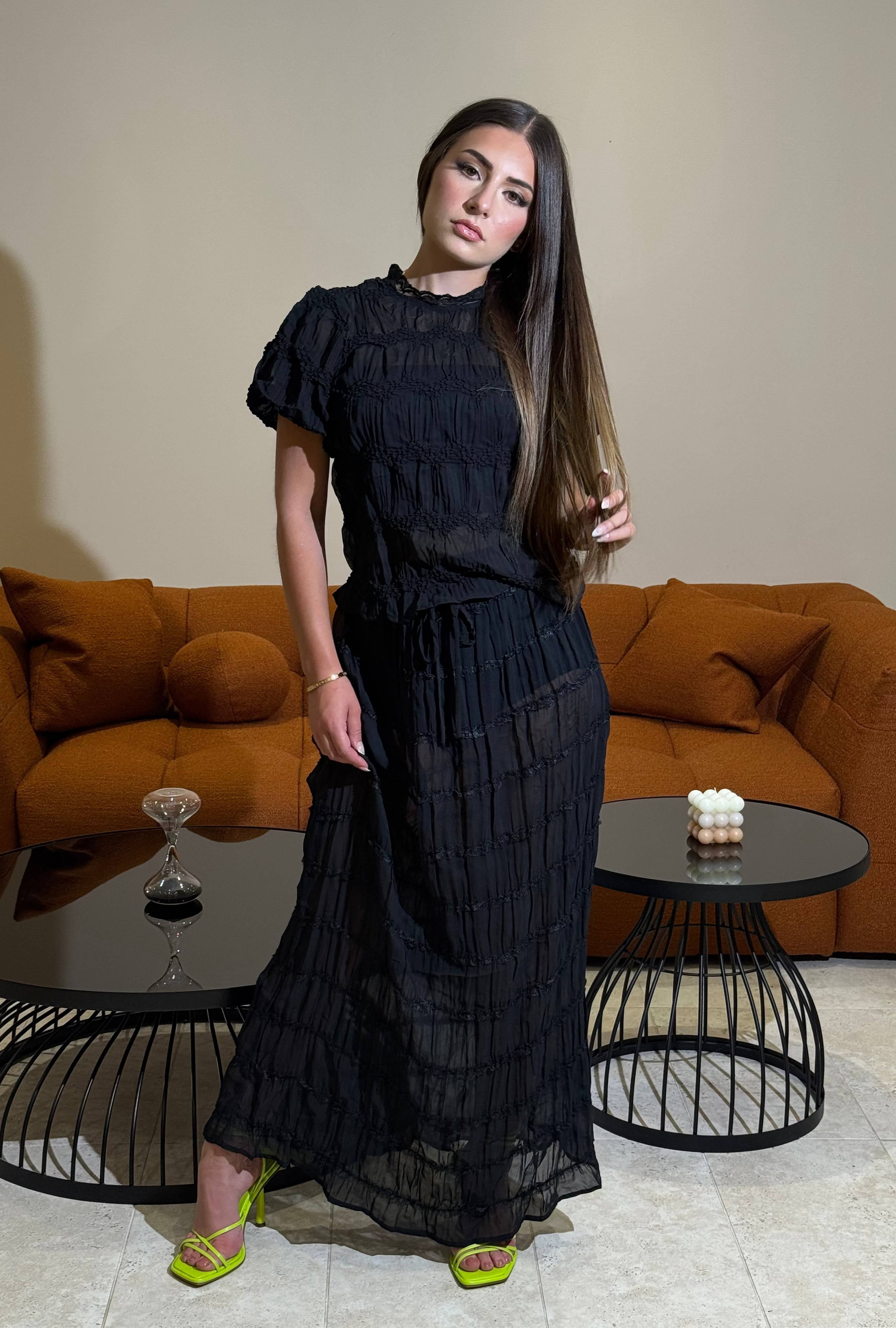 Jupe Longue Noire Texturée