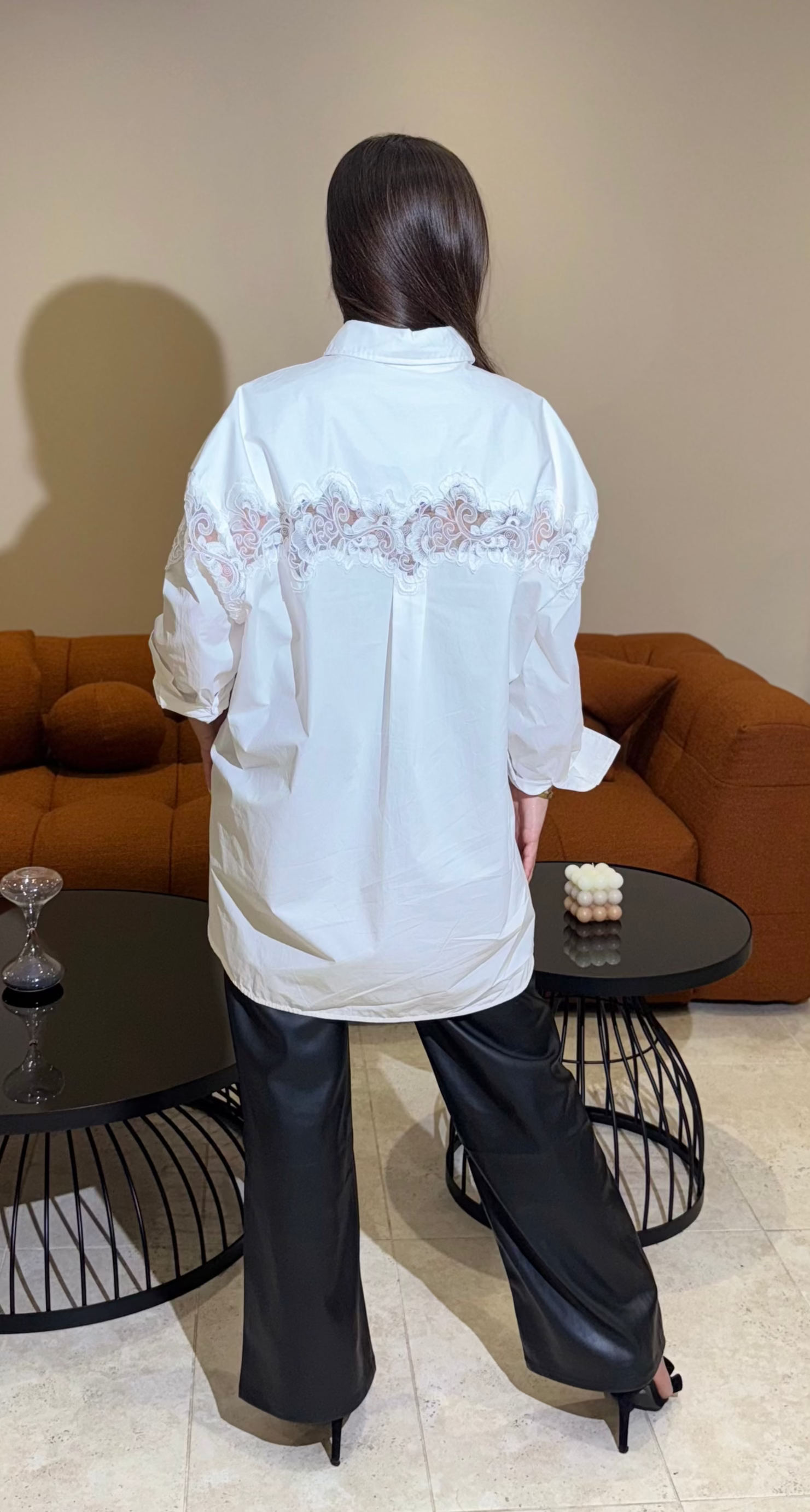 Chemise Blanche 100%coton Oversize avec Dentelle