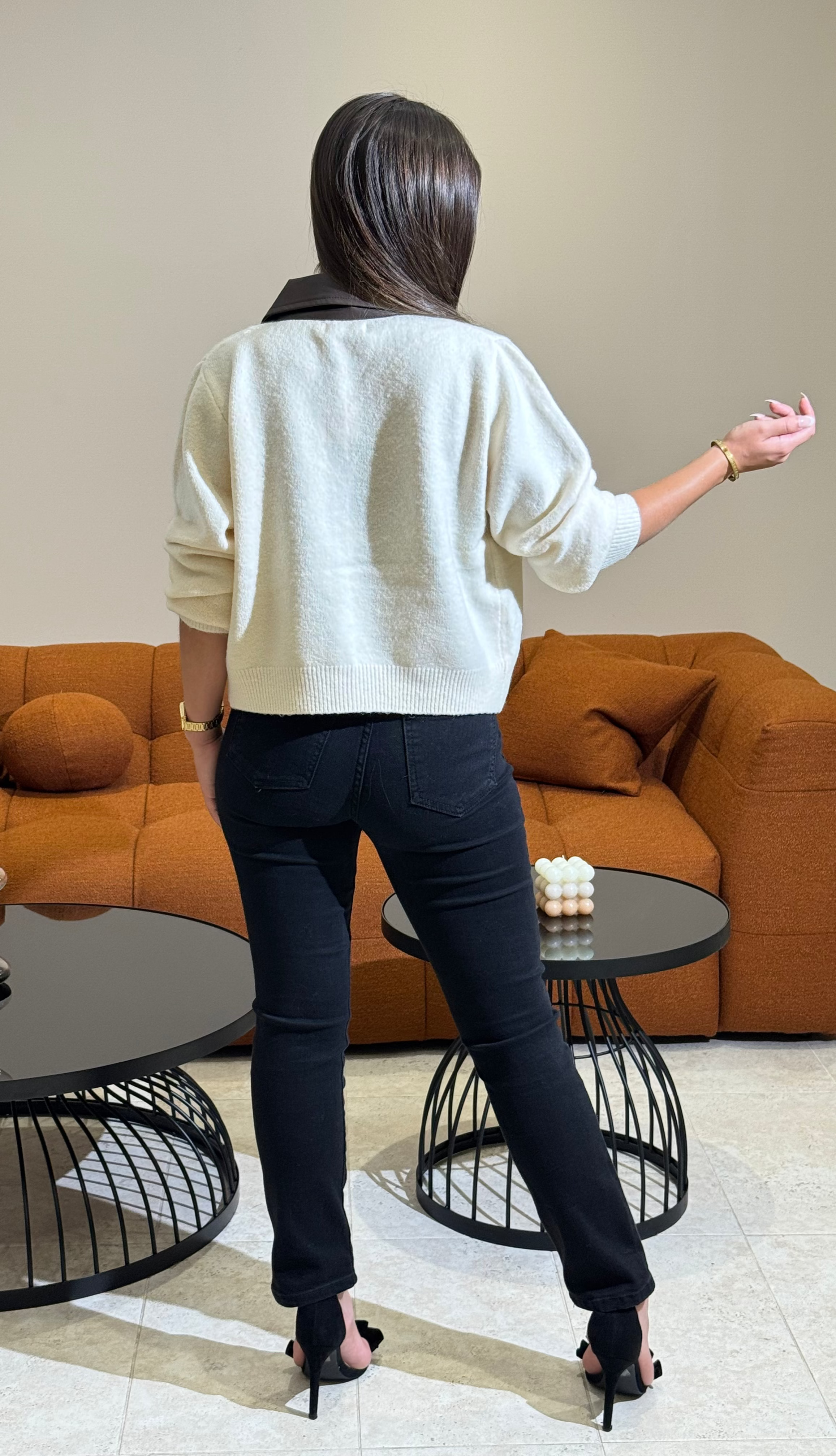 Cardigan Vanille avec Col Marron